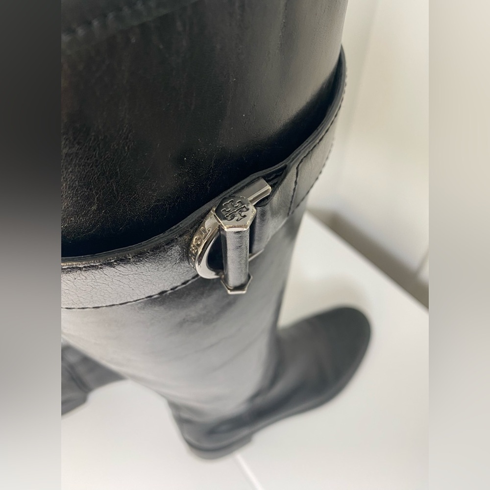 TORY BURCH Grace Black Knee-High Leather Riding Boots - Picture 12 of 12